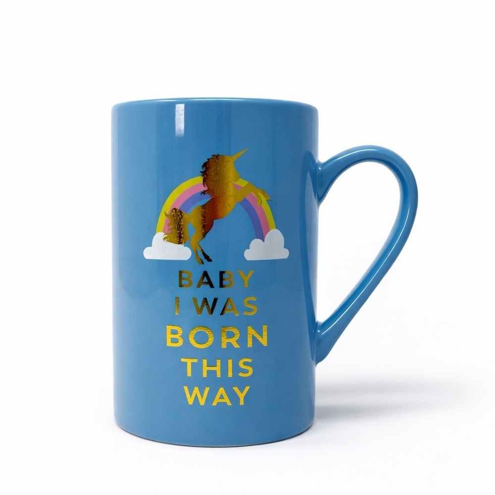 Pride Unicorn Rainbow Mug Born This Way Gift Blue Coffee Cup Novelty 6 Inch